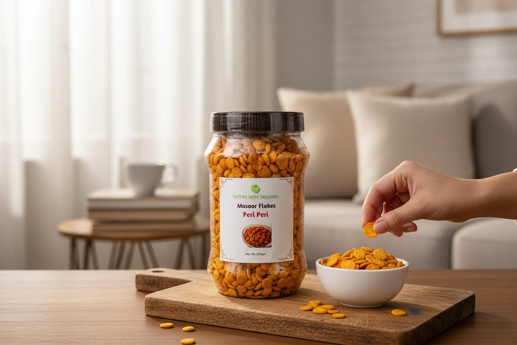 Organic masoor flakes peri peri protein snack
