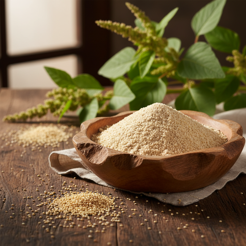Organic rajgira amaranth flour in a bowl